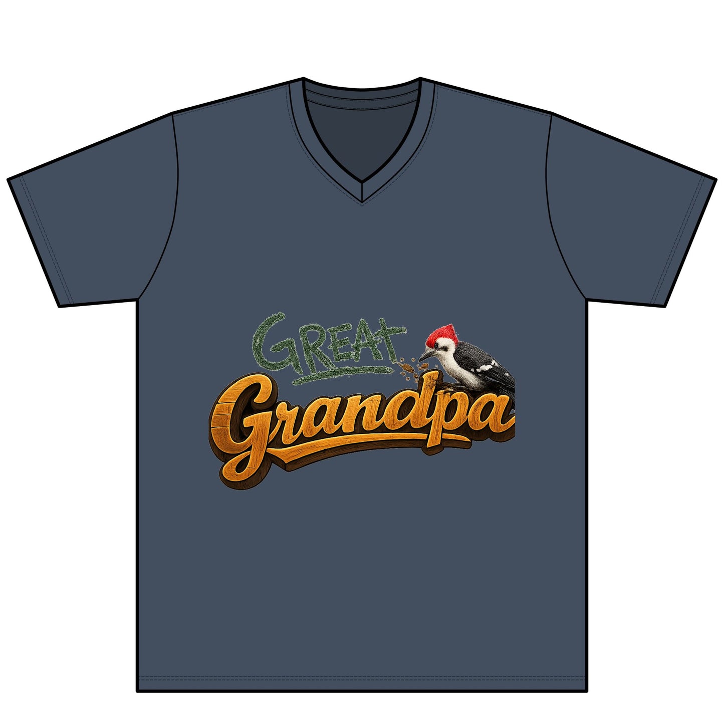 Great Grandpa V-Neck Tee — 'Great Grandpa' Woodpecker Graphic