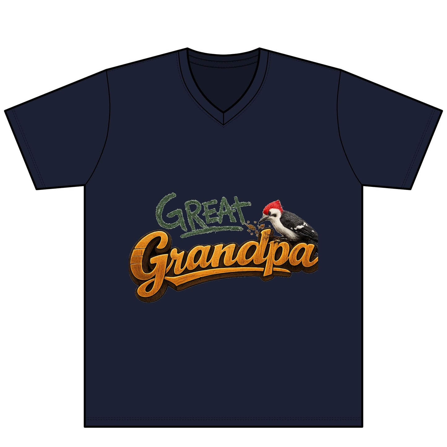 Great Grandpa V-Neck Tee — 'Great Grandpa' Woodpecker Graphic