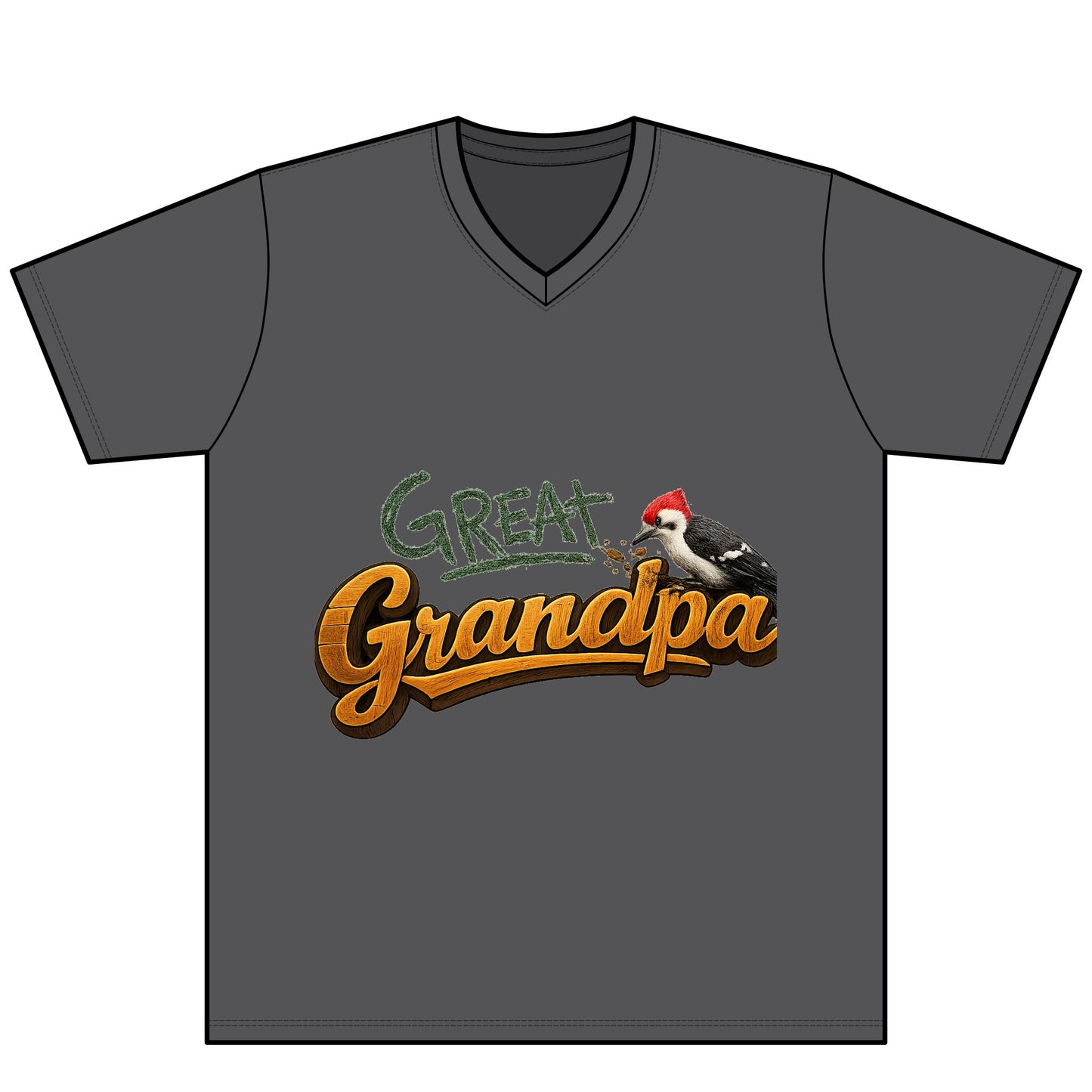 Great Grandpa V-Neck Tee — 'Great Grandpa' Woodpecker Graphic