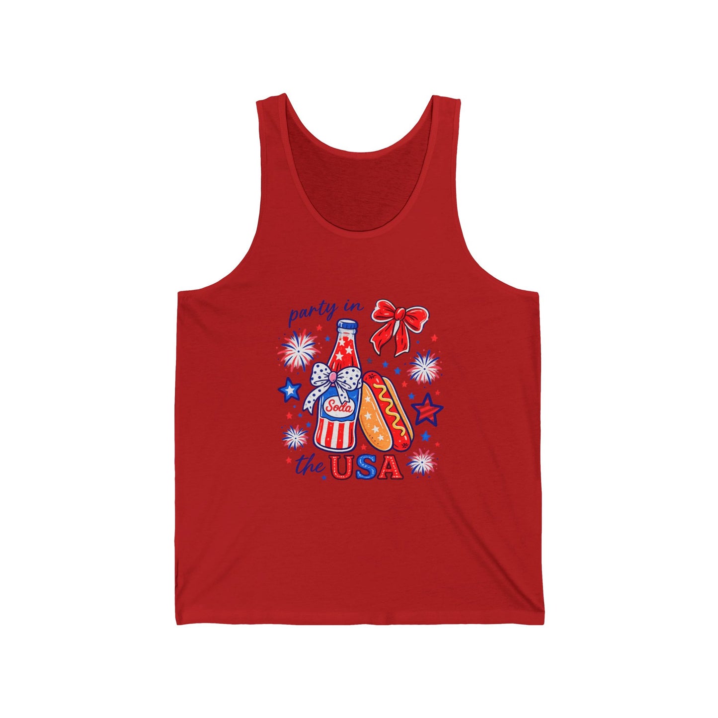 Party in the USA Tank Top — 4th of July Patriotic Hot Dog & Soda Graphic