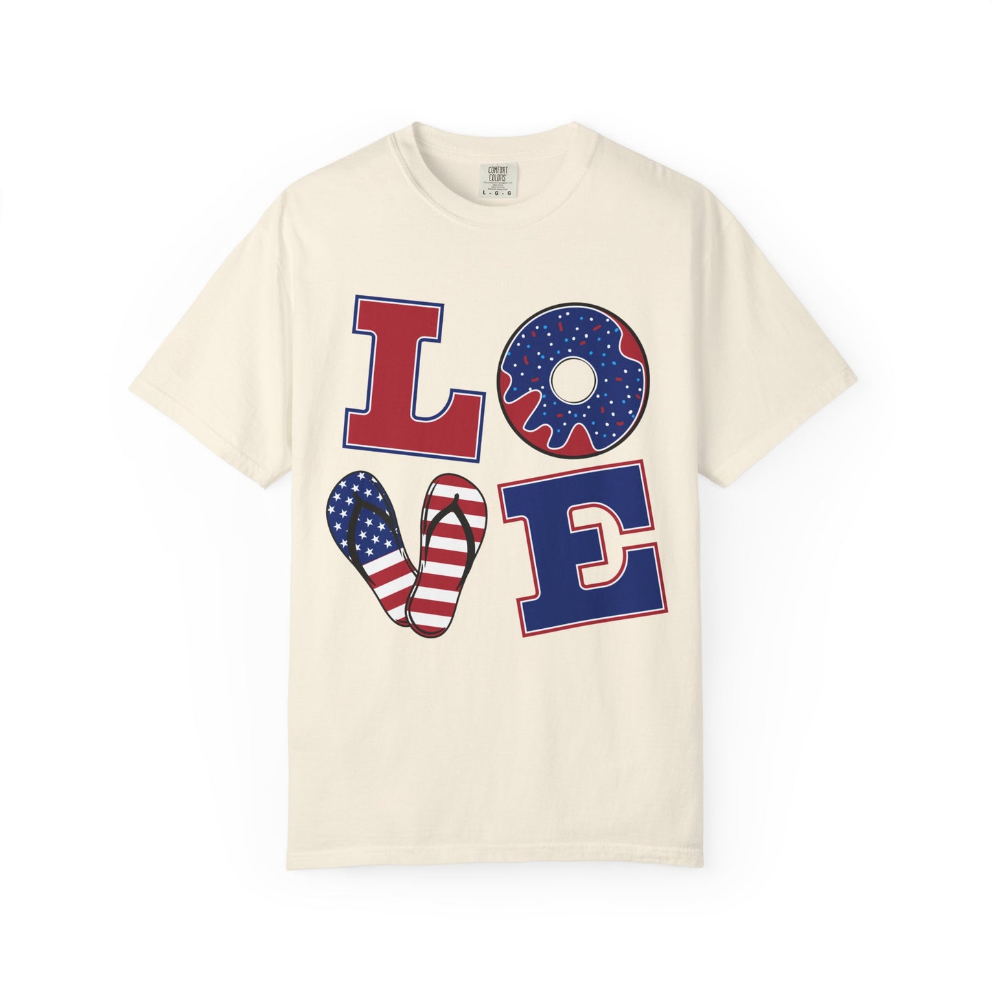 Patriotic LOVE Graphic T-shirt | American Flag Donut Stars & Stripes
