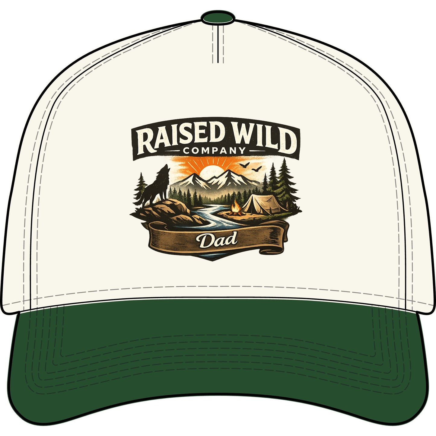 Raised Wild Dad Two-Tone Truckers Hat — Outdoor Camping Cap