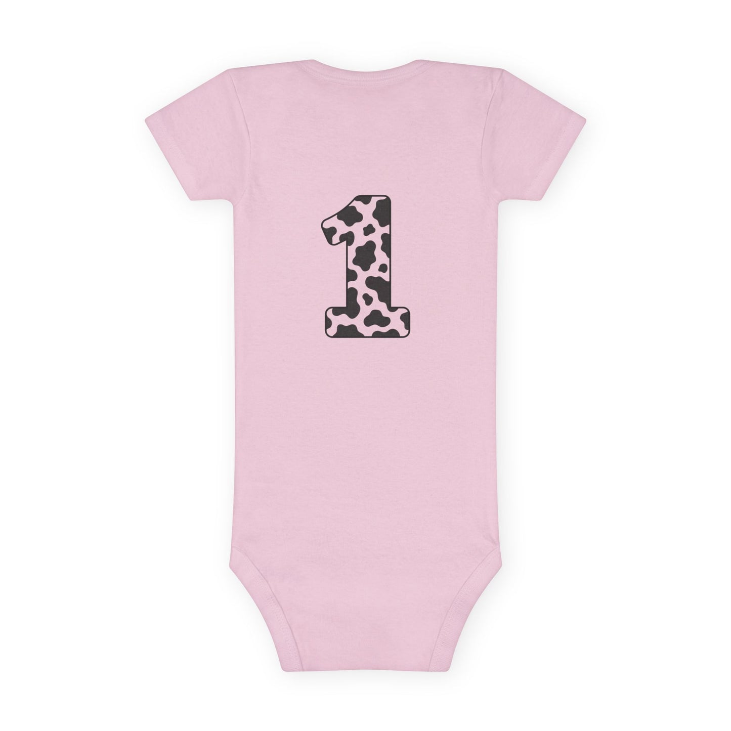 Baby Onesie - "Teo is ONE" Sweet Boy 1st Birthday Bodysuit (Cookie & Cow Print)