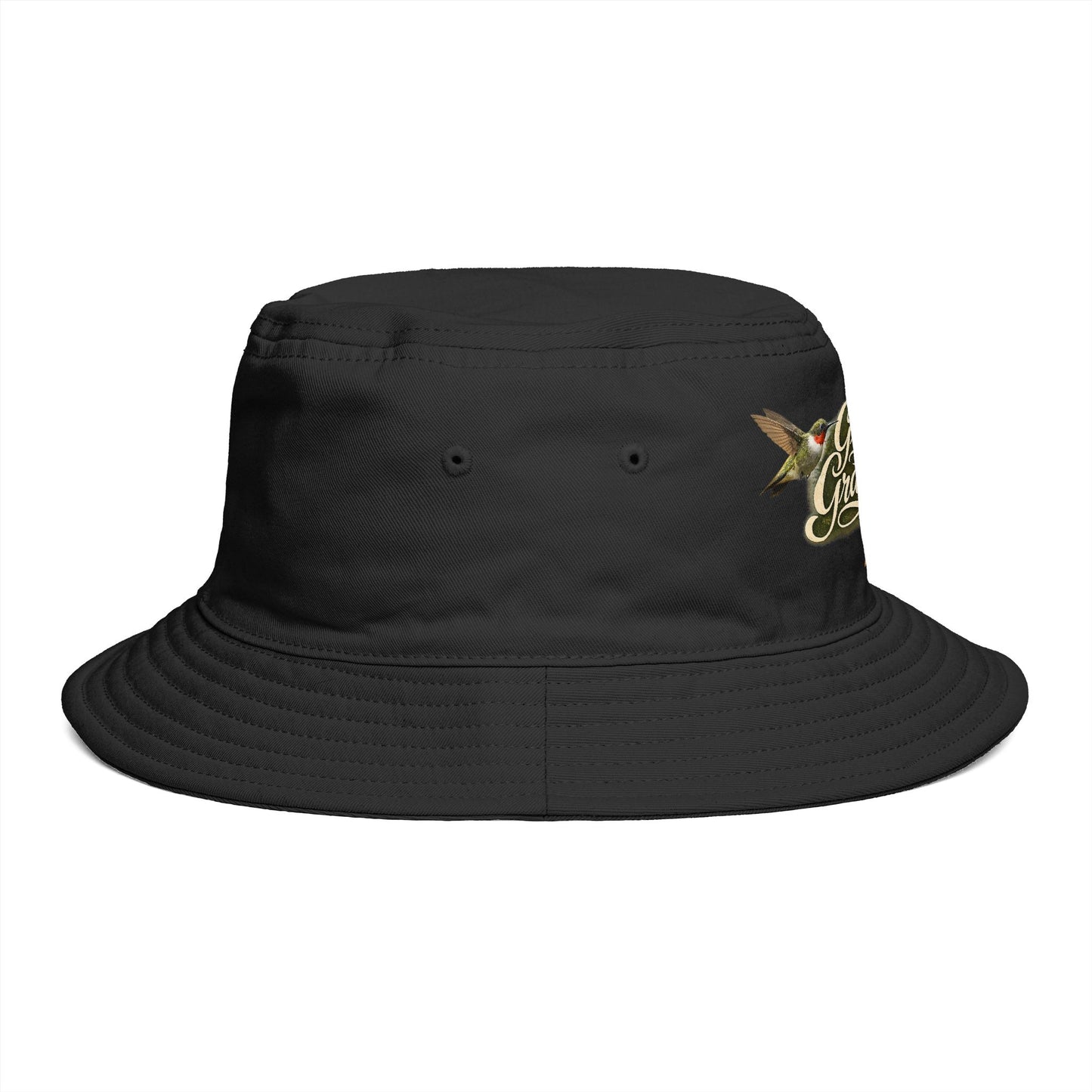 Great Grandma Floral Bucket Hat — Vintage Hummingbird & Lily Gift