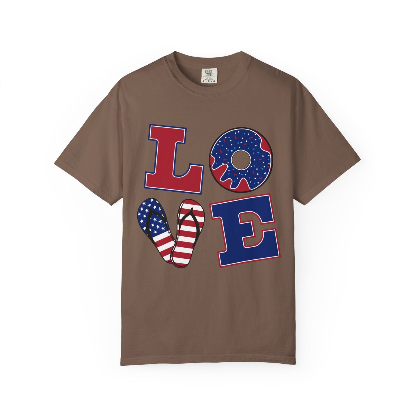 Patriotic LOVE Graphic T-shirt | American Flag Donut Stars & Stripes