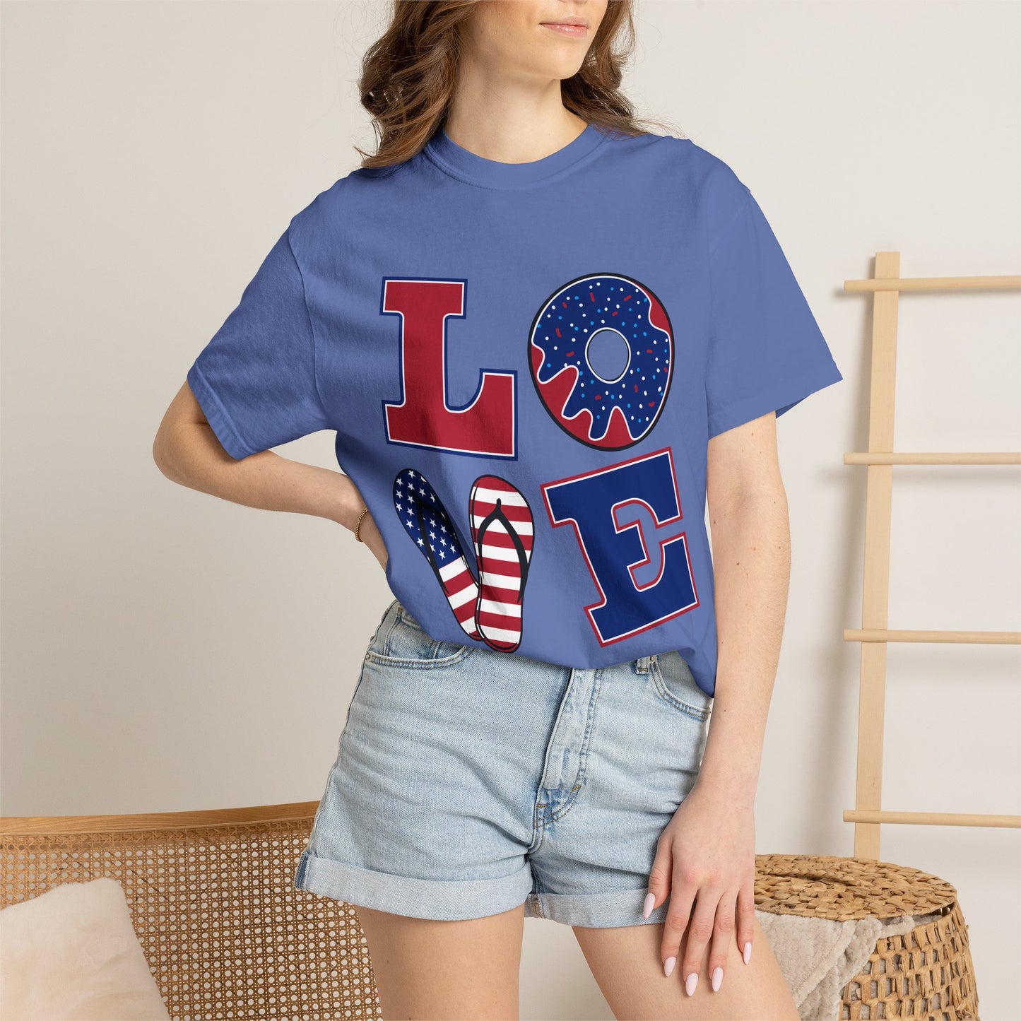 Patriotic LOVE Graphic T-shirt | American Flag Donut Stars & Stripes