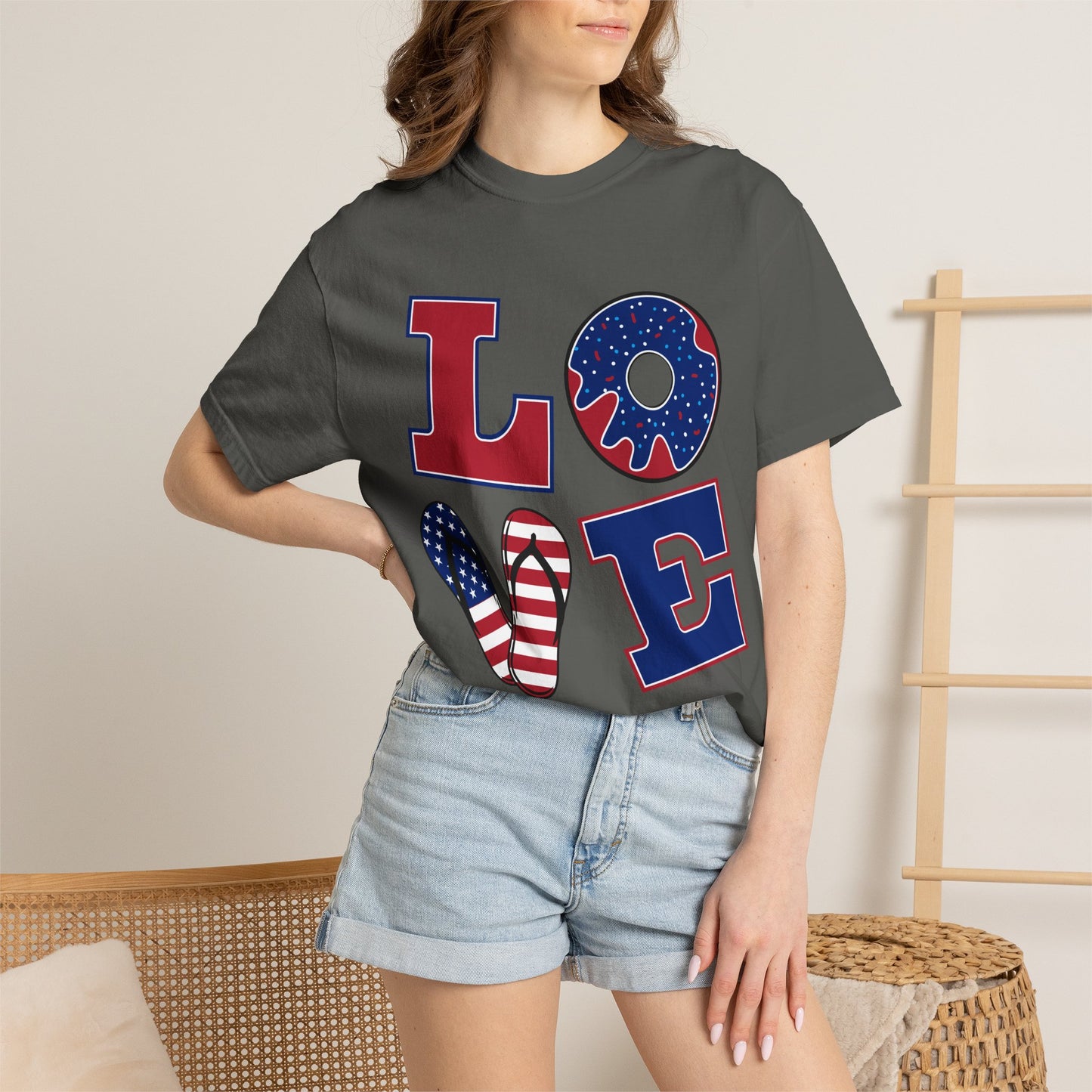 Patriotic LOVE Graphic T-shirt | American Flag Donut Stars & Stripes