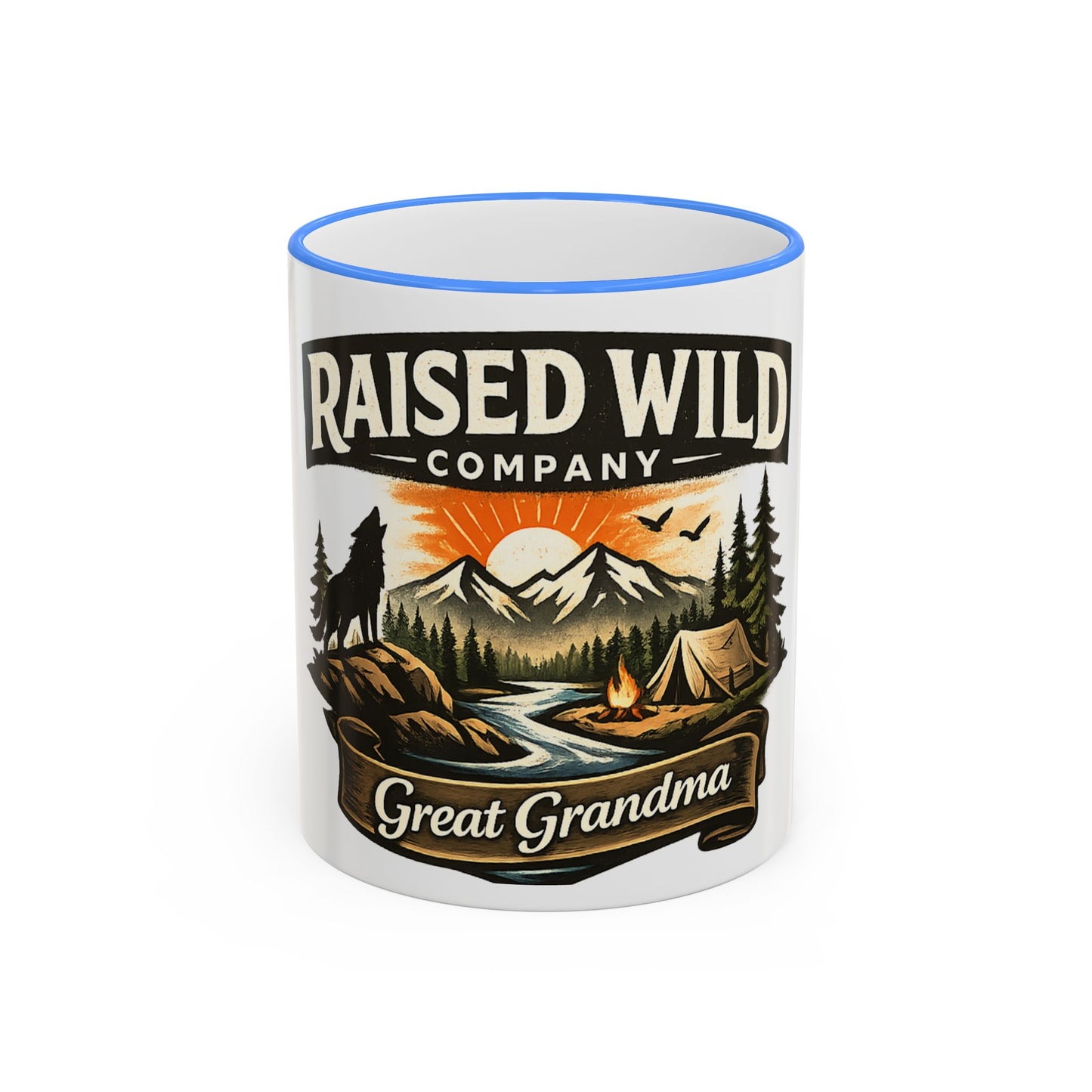 Great Grandma Raised Wild Camping Mug — Accent Rim & Handle Coffee Cup