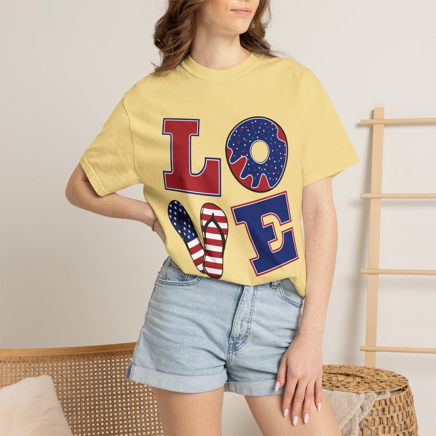 Patriotic LOVE Graphic T-shirt | American Flag Donut Stars & Stripes