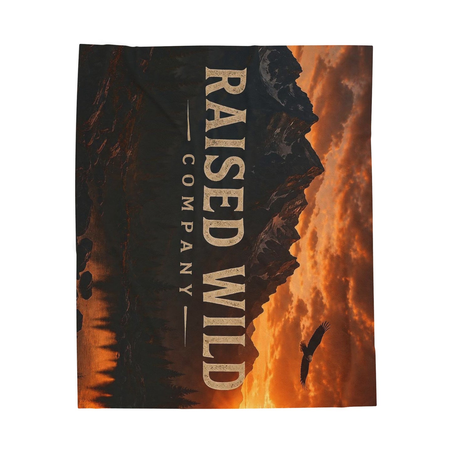 Raised Wild Velveteen Plush Blanket — Mountain Sunset Graphic Throw for Outdoor Lovers