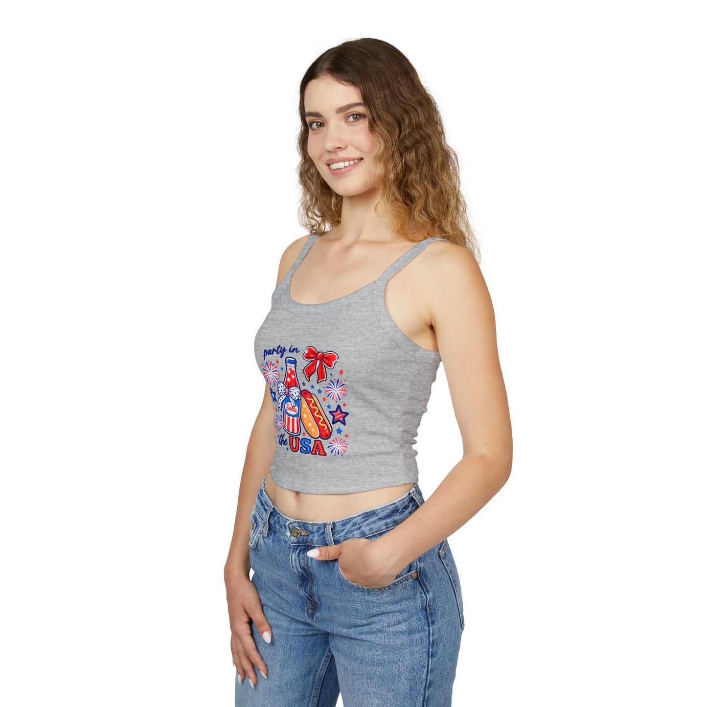 Patriotic 'Party in the USA' Women's Tank Top — 4th of July Hot Dog & Soda Graphic