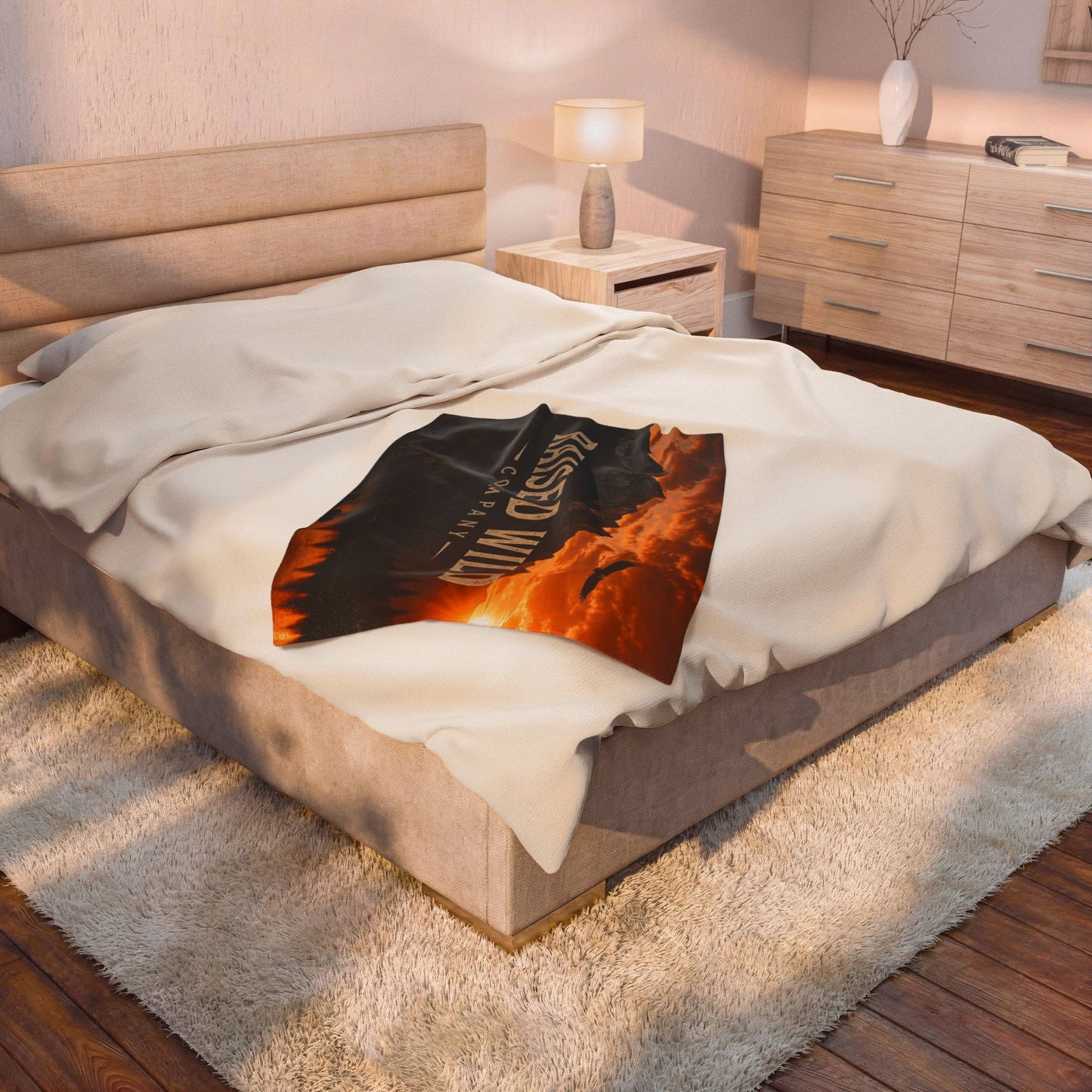 Raised Wild Velveteen Plush Blanket — Mountain Sunset Graphic Throw for Outdoor Lovers