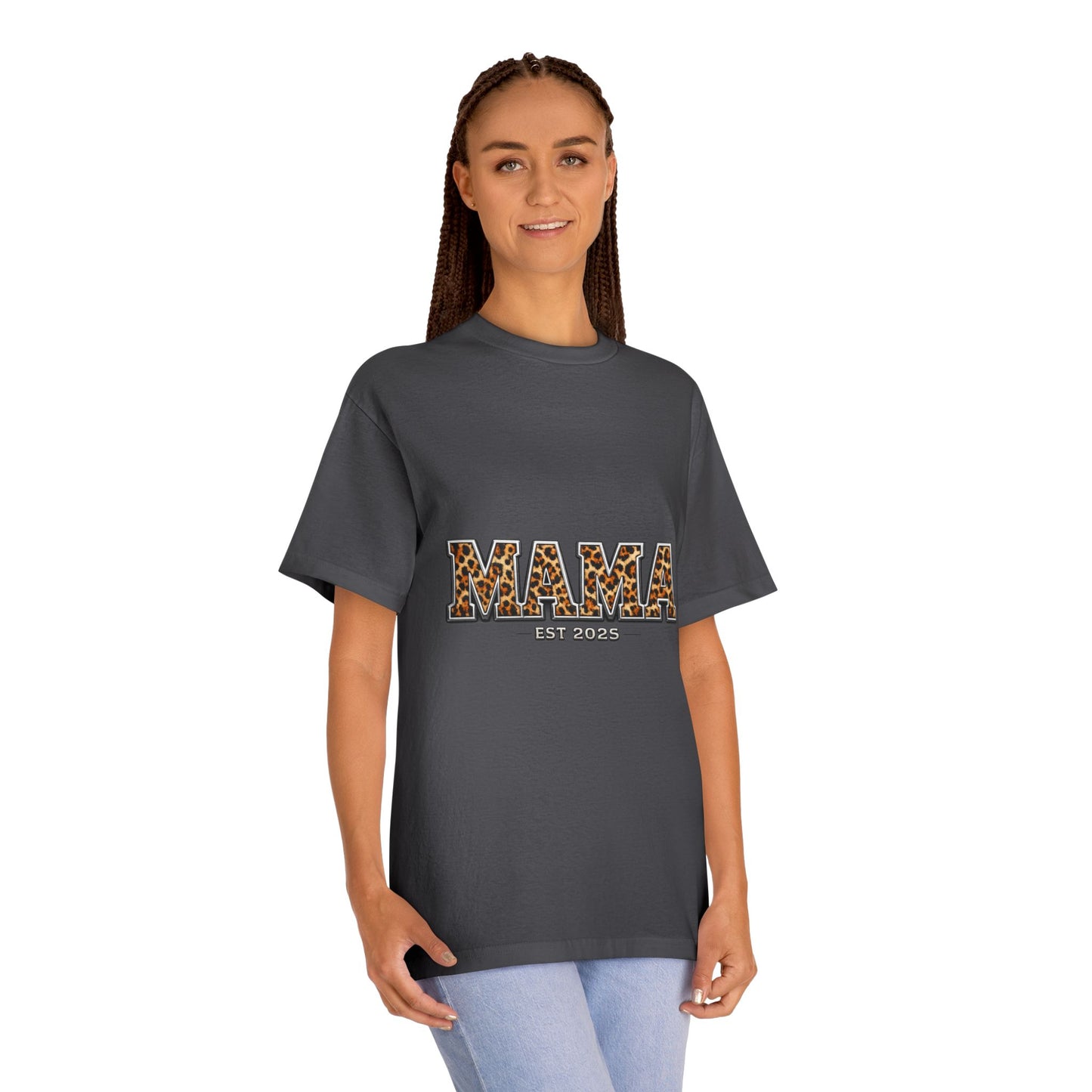Mama Leopard Print Tee — "MAMA" Est. 1985 Graphic Shirt