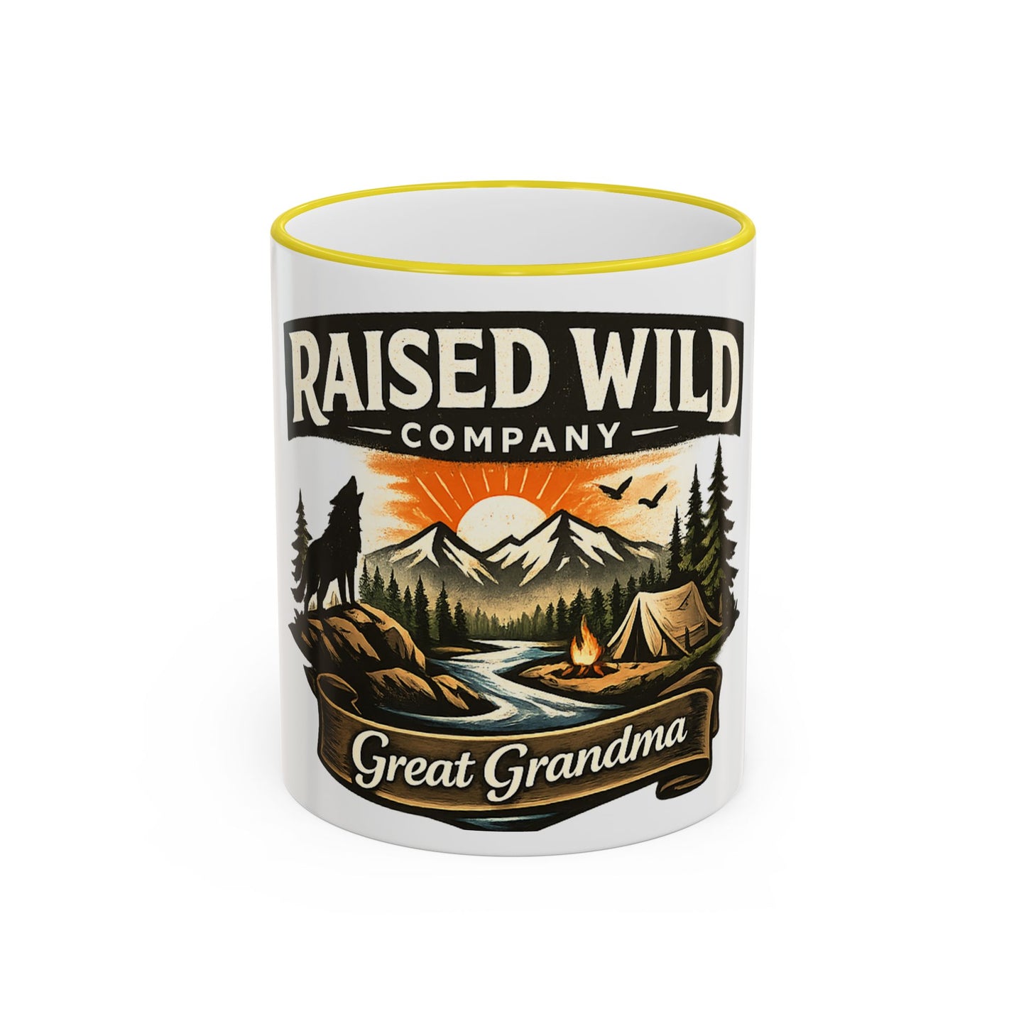 Great Grandma Raised Wild Camping Mug — Accent Rim & Handle Coffee Cup