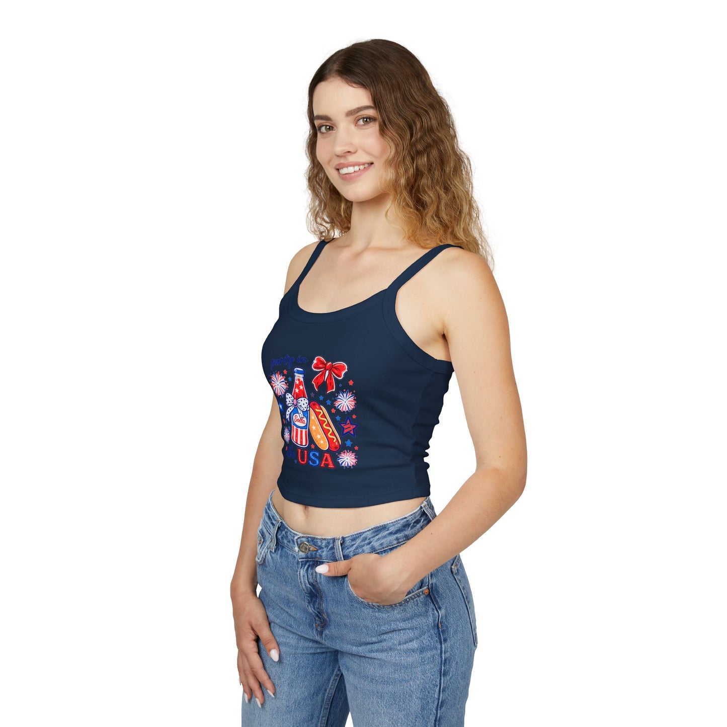 Patriotic 'Party in the USA' Women's Tank Top — 4th of July Hot Dog & Soda Graphic