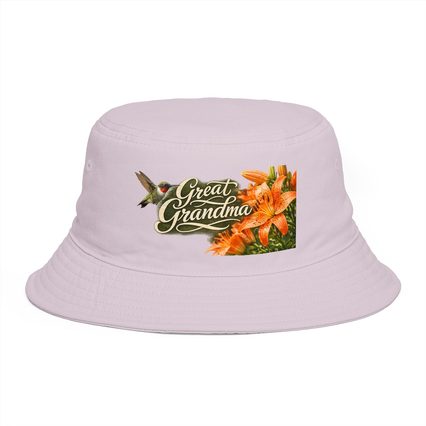 Great Grandma Floral Bucket Hat — Vintage Hummingbird & Lily Gift