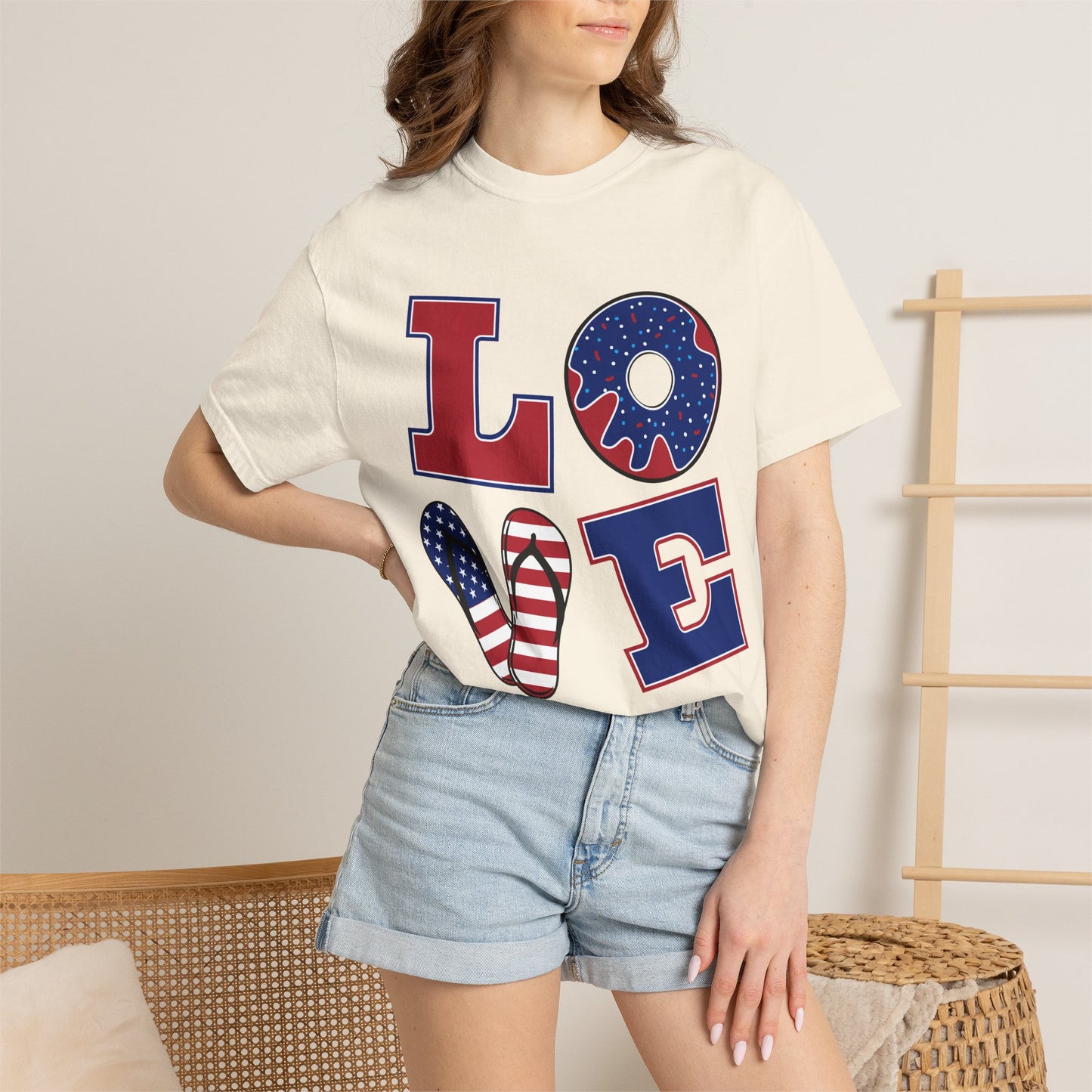 Patriotic LOVE Graphic T-shirt | American Flag Donut Stars & Stripes