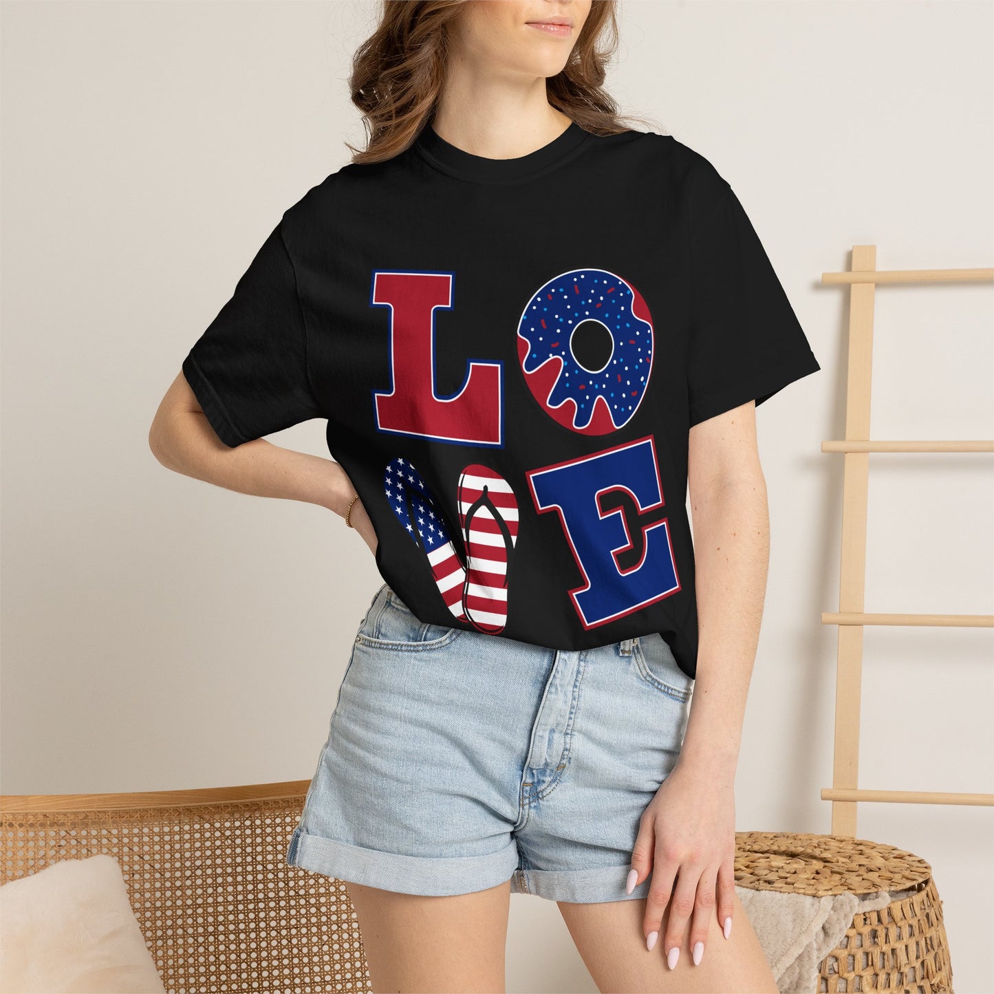 Patriotic LOVE Graphic T-shirt | American Flag Donut Stars & Stripes