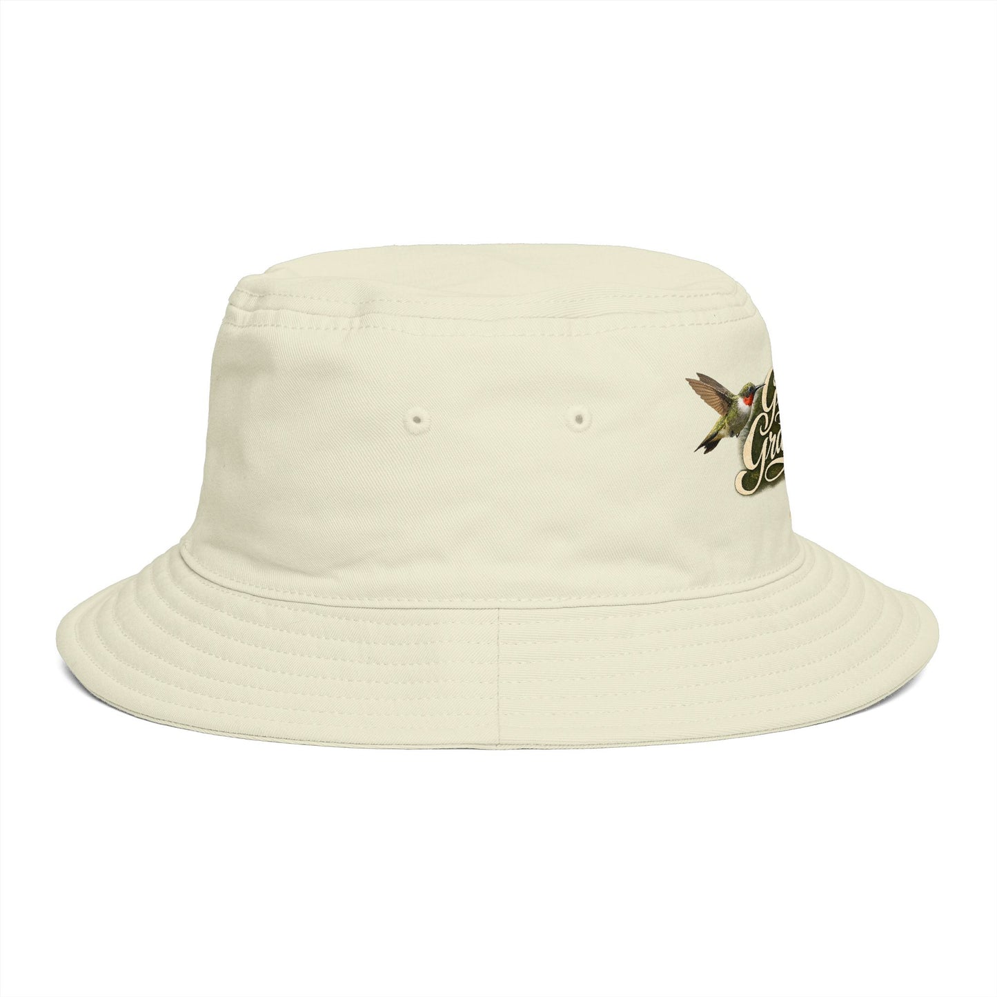 Great Grandma Floral Bucket Hat — Vintage Hummingbird & Lily Gift
