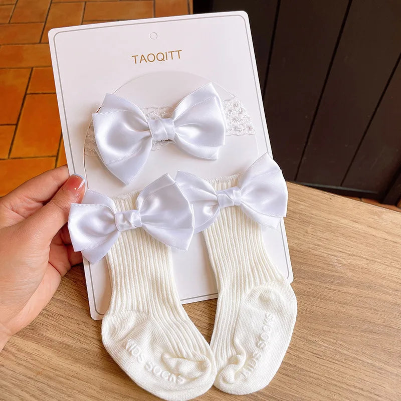 Baby Lace Headband with Ruffled Edges Bow Anti Slip Socks Set Princess Cute Photo Hair Accessories Photography Props