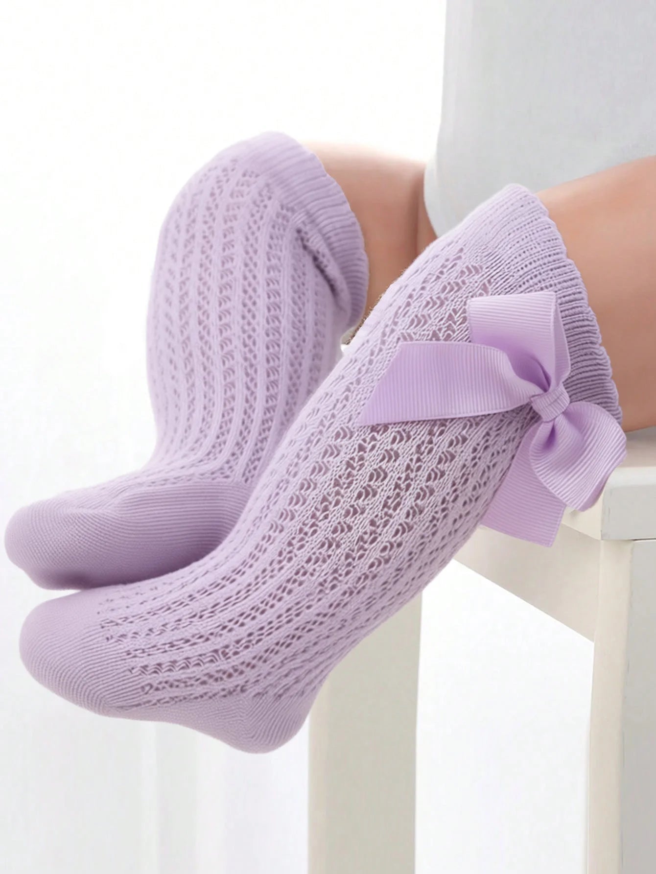 1 Pair of Bows Decoration Babies Cotton Summer Mesh Lace Knee Socks Toddler Princess Long Socks for 0-36 Months Baby Girls Wear