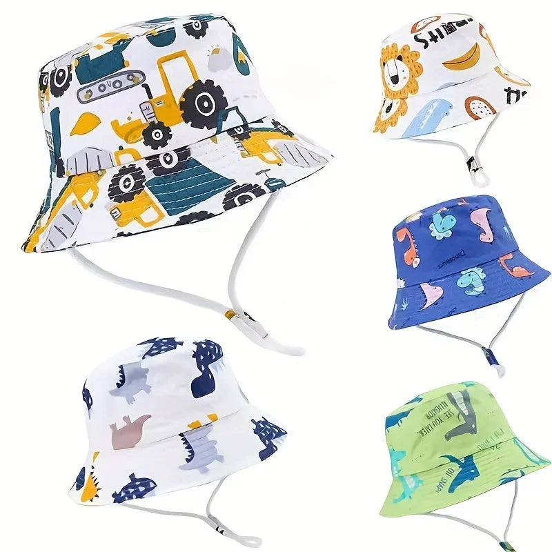 Lightweight Children's Cartoon Bucket Hat - sun resistant and breathable, cute cartoon design, adjustable chin strap,