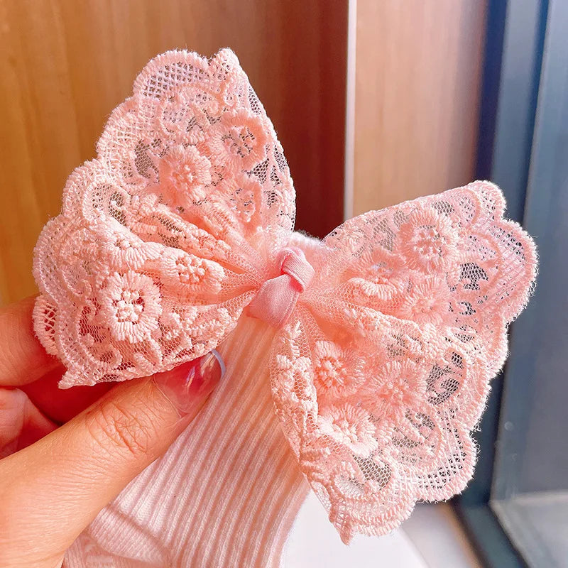 Baby Lace Headband with Ruffled Edges Bow Anti Slip Socks Set Princess Cute Photo Hair Accessories Photography Props