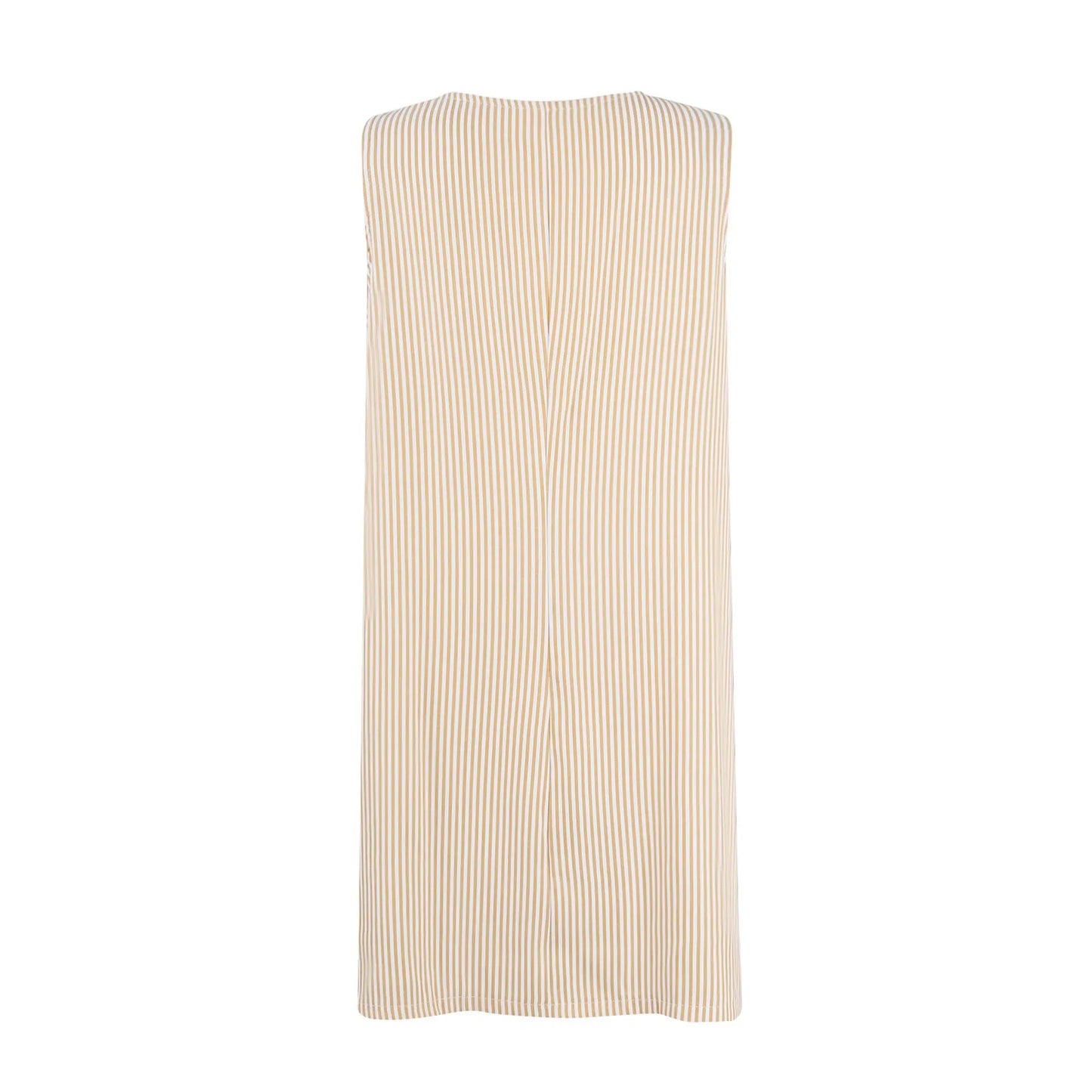Summer Fashion Stripped Patchwork Commuting U-Neck Sleeveless Pockets Back Button Casual Straight Slimming Mini Dress For Women