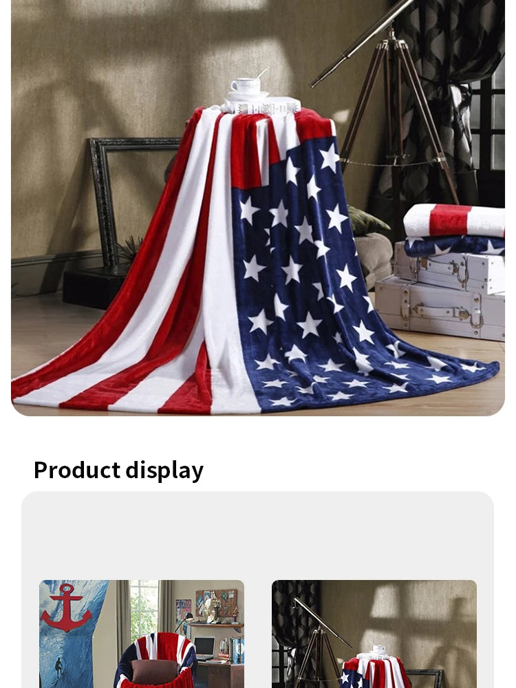 American Flag Print blankets Warm and plush throw for sofas, sofas, cars, and travel  Soft machine-washed English style blankets