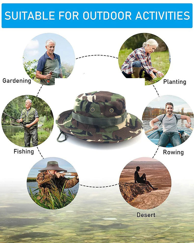 Camouflage Tactical Boonie Hat | UPF UV Protection Wide Brim | Hunting, Hiking & Safari