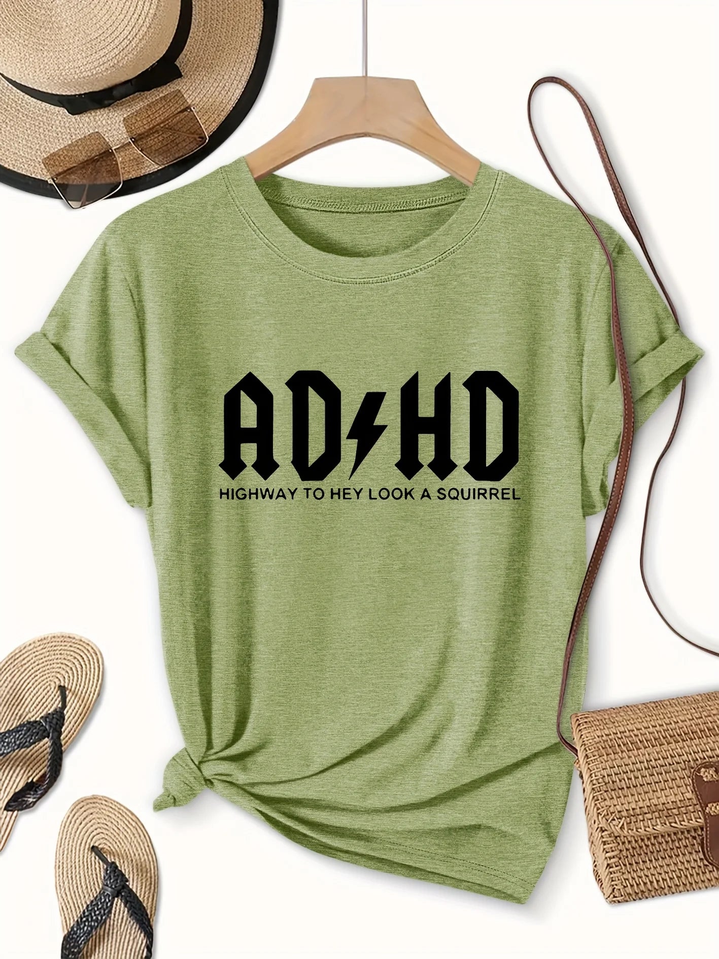 ADHD Highway To Hey Look A Squirrel Women's Tee, Funny Grey Top