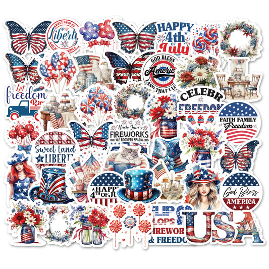 53-Piece Patriotic American Flag Sticker Pack | Vinyl 4th of July Decals