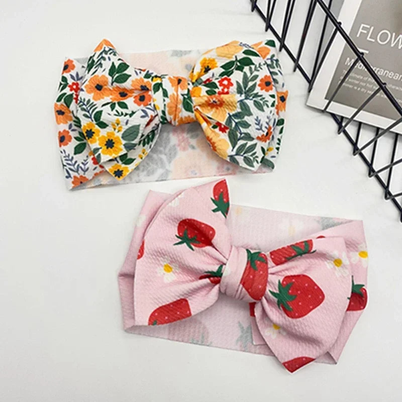 Lovely Flowers Pattern Bowknot Infant Headband Fashion Cartoon Print Bows Baby Hairband Hair Accessories Birthday Gifts