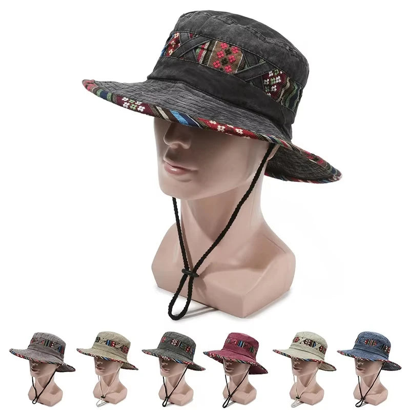 Bohemian Denim Washed Fisherman Hat | Retro Bucket Hat | Unisex Outdoor