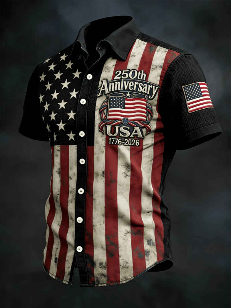 America 250th Anniversary Hawaiian Shirt | 1776–2026 USA Flag | Men's