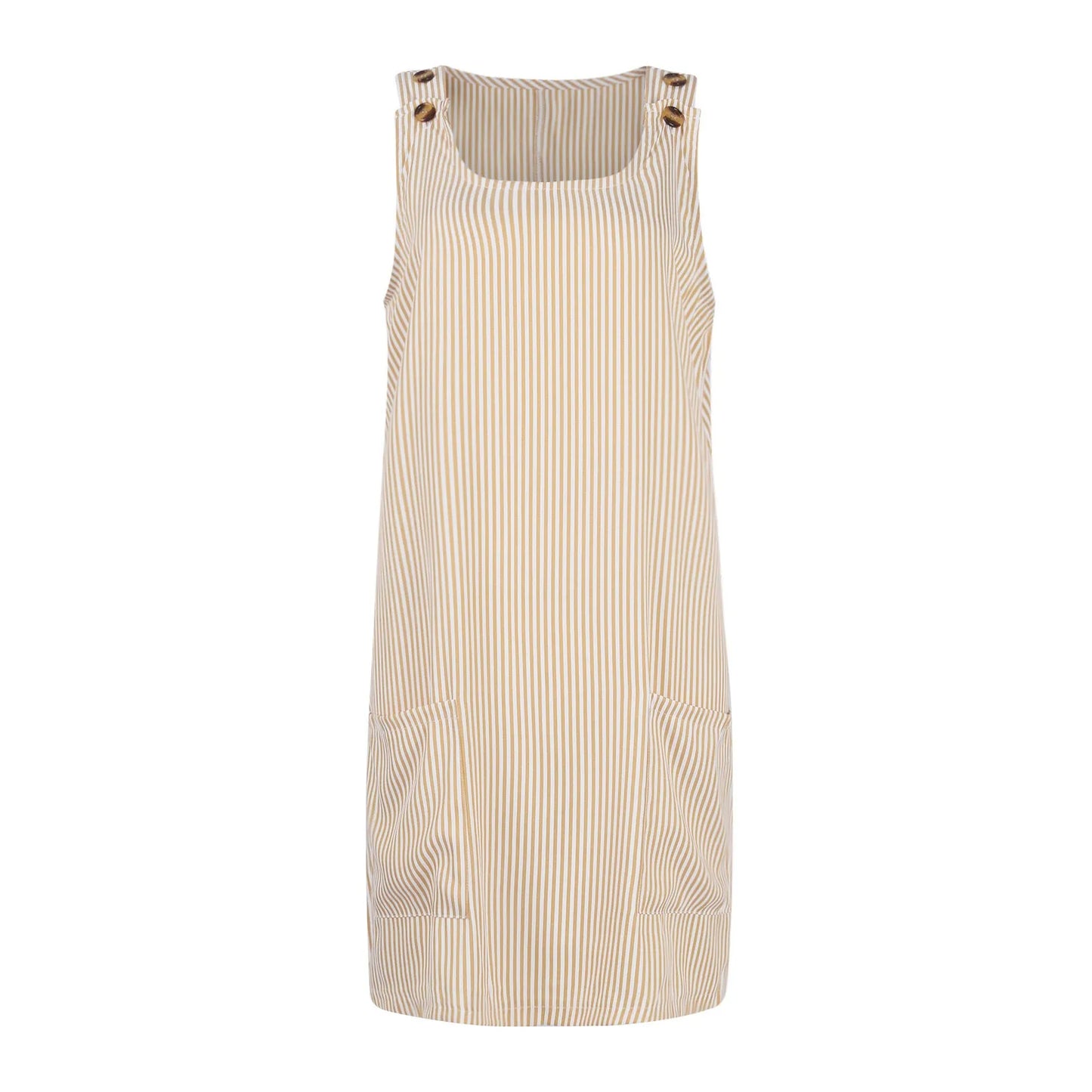 Summer Fashion Stripped Patchwork Commuting U-Neck Sleeveless Pockets Back Button Casual Straight Slimming Mini Dress For Women