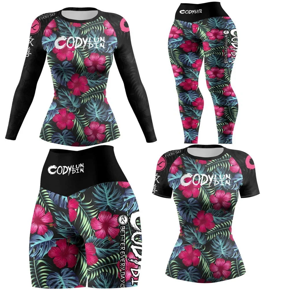 Bjj Rashguard Mma Compression T-shirt Pant Boxing Rash guard Women Muay Thai Shorts jiu jitsu Sport Yoga Tights Shirt 4pcs/Sets
