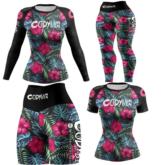 Bjj Rashguard Mma Compression T-shirt Pant Boxing Rash guard Women Muay Thai Shorts jiu jitsu Sport Yoga Tights Shirt 4pcs/Sets