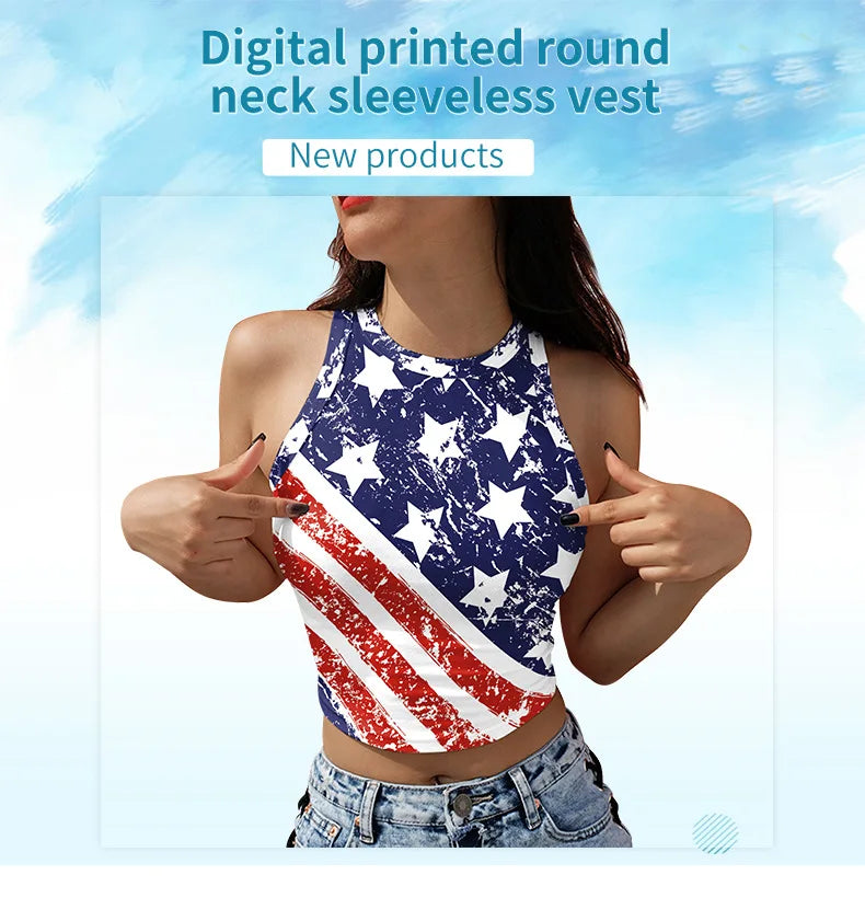 Nadanbao Women's Summer Independence's Day American Flag Print Tight Breathable and Comfortable Sleeveless Sexy Tank Top T-Shirt