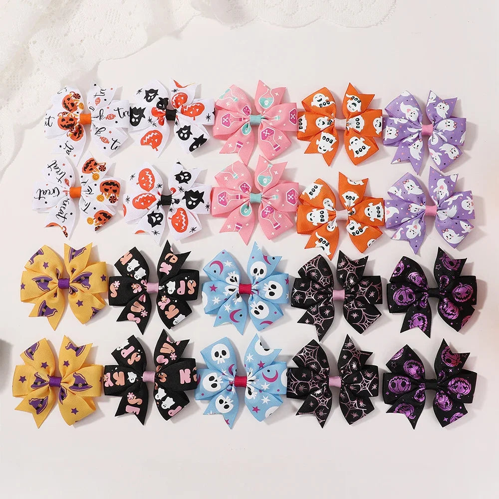 4Pcs/Set Baby Girls Bow Hair Clips 3.5'' Cute Printing Halloween Party Headdress Headwear Hair Accessories for 2-5 Years Old