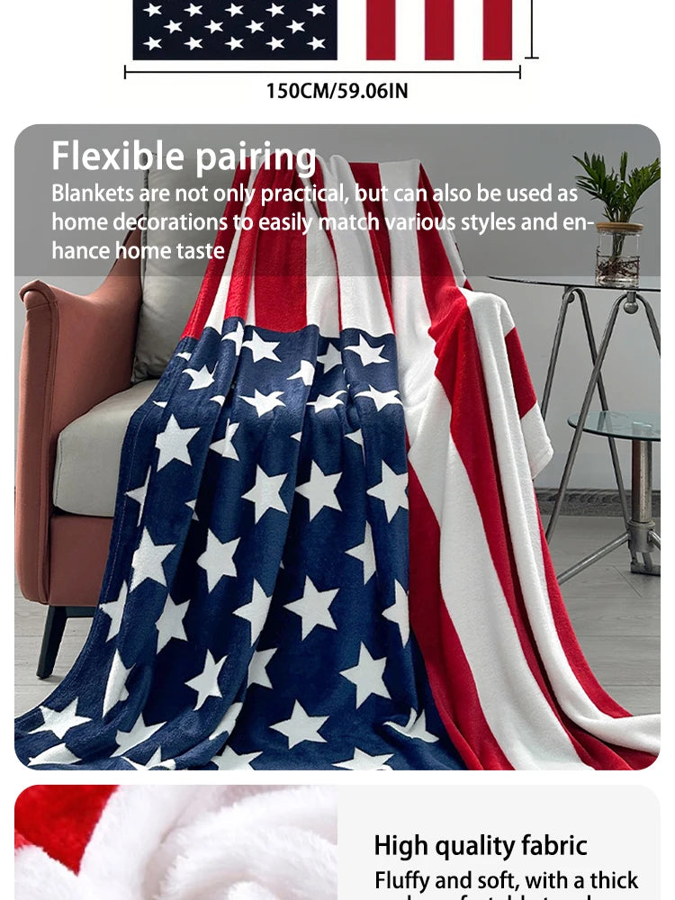 American Flag Print blankets Warm and plush throw for sofas, sofas, cars, and travel  Soft machine-washed English style blankets