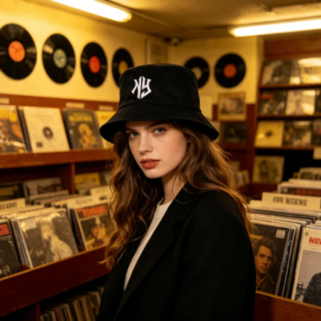 NY Embroidered Bucket Hat | Classic Black & White Streetwear Fisherman Cap | Unisex