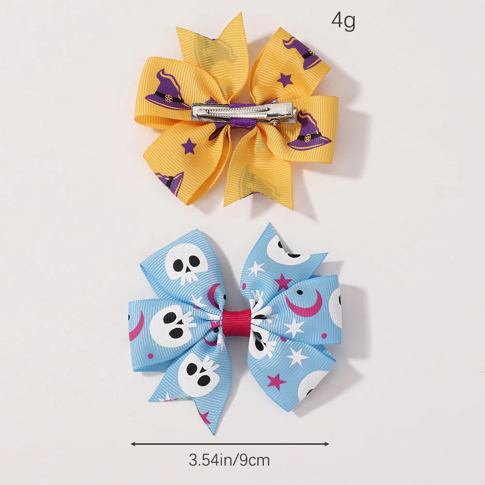 4Pcs/Set Baby Girls Bow Hair Clips 3.5'' Cute Printing Halloween Party Headdress Headwear Hair Accessories for 2-5 Years Old