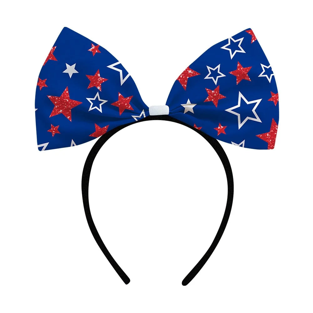 4th of July Patriotic Bow Headbands Red White Blue American Flag Star Hairbands for Women USA Independence Day Party Decorations