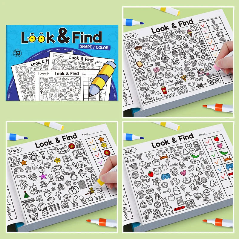 Look and Find Activity Book for Kids with Hidden Objects Focus Attention Practice Fun Coloring Book Home School Early Education