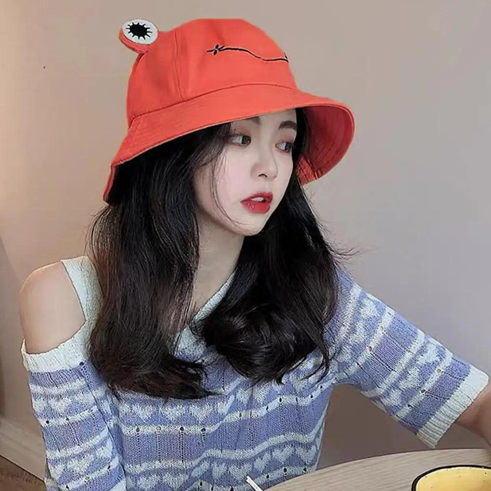 Cute Frog Bucket Hat | Cotton Panama Sun Hat | Unisex Outdoor & Fishing Cap