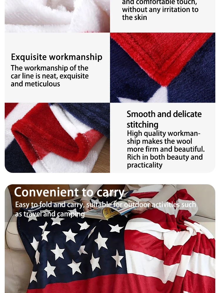 American Flag Print blankets Warm and plush throw for sofas, sofas, cars, and travel  Soft machine-washed English style blankets