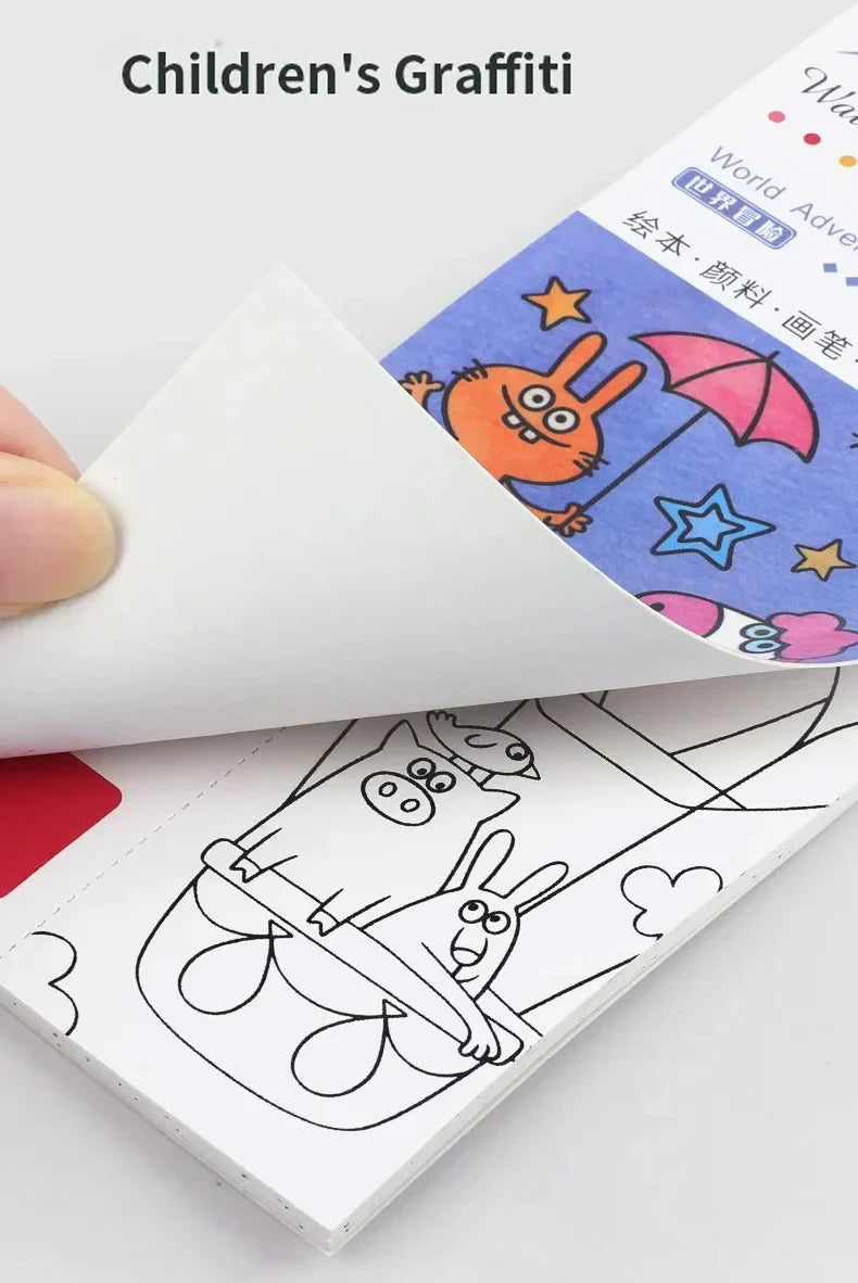 Magic Watercolor Coloring Book for Kids 12 Sheets Graffiti Painting Notebook with Paint Brush Water-Activated Gouache Drawing