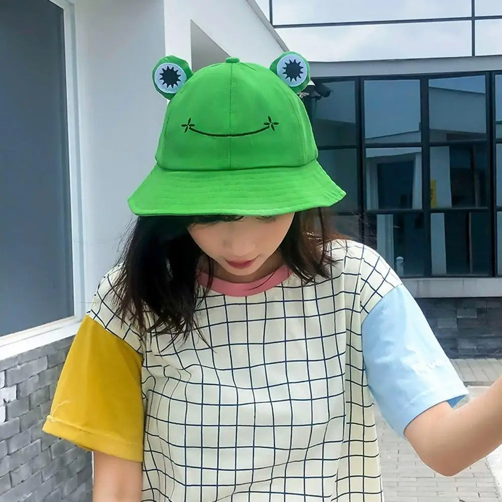Cute Frog Bucket Hat | Cotton Panama Sun Hat | Unisex Outdoor & Fishing Cap