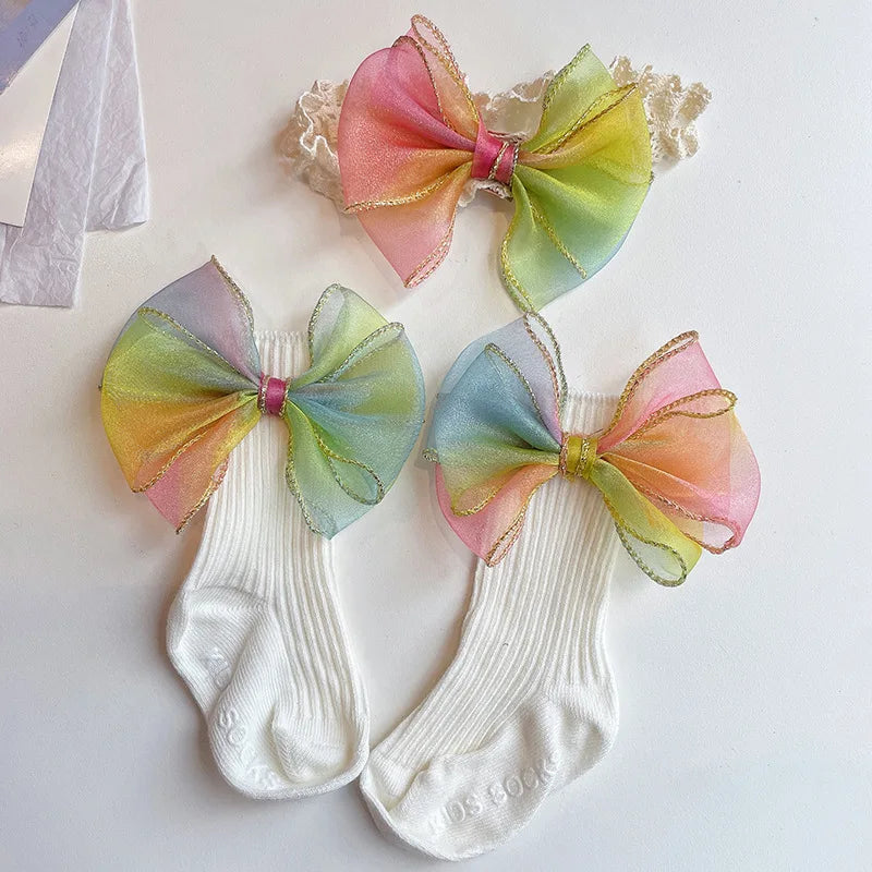 Baby Lace Headband with Ruffled Edges Bow Anti Slip Socks Set Princess Cute Photo Hair Accessories Photography Props